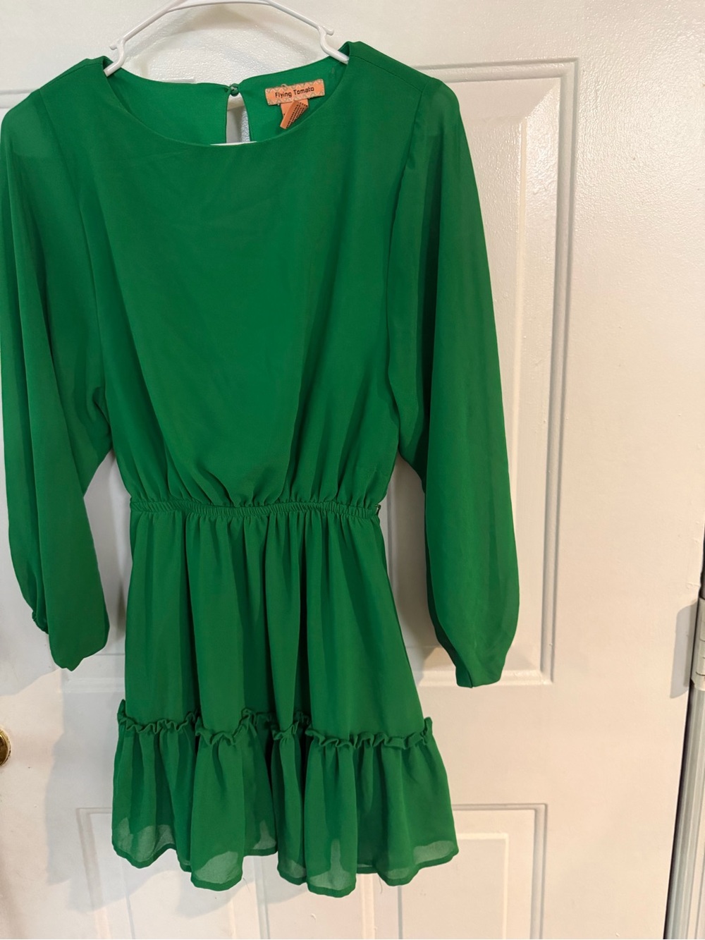 Flying Tomato Green Long-Sleeve Ruffled Hem Mini Dress